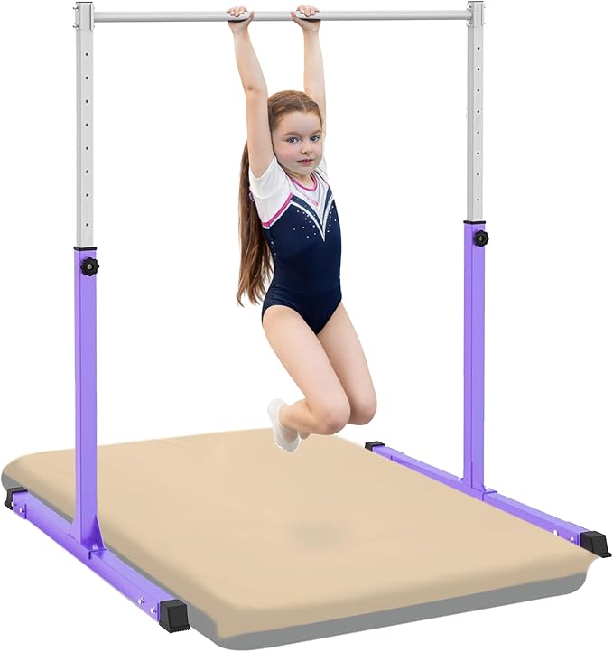 Gymnastics Bar for Kids Ages 3-15, 3' to 5' Adjustable Height, Gymnastic Kip Bar Horizontal Bar for Gymnas, Anti-Slip and Easy to Assemble, Home Gym Equipment Indoor for Girls, Boys