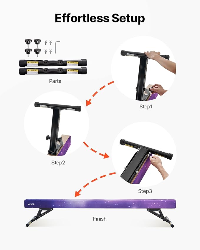 VEVOR 8FT Balance Beam for Kids, 200-350LBS Stable Support Gymnastics Floor Beam with Non-Slip Mat, Wood-Core/EVA Gymnastics Training Equipment with Anti-Slip Bottom & Carry Bag for Home Gym