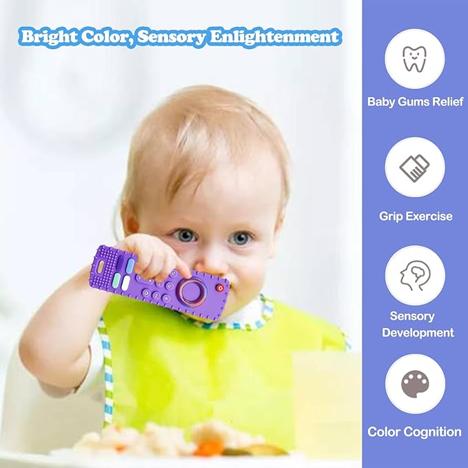 Baby Teething Toys, Food Grade Silicone Teethers for Babies 3 6 12 18 Months, Fire TV Remote Shape Infant Chew Toys for Boys and Girls, Freezer BPA Free (Black+Black)