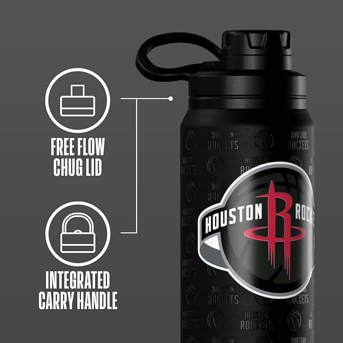 Hydrapeak x NBA Officially Licensed Houston Rockets 26 oz Active Water Bottle with Chug Lid and Handle Reusable Stainless Steel Double Wall Insulated Sports Gift