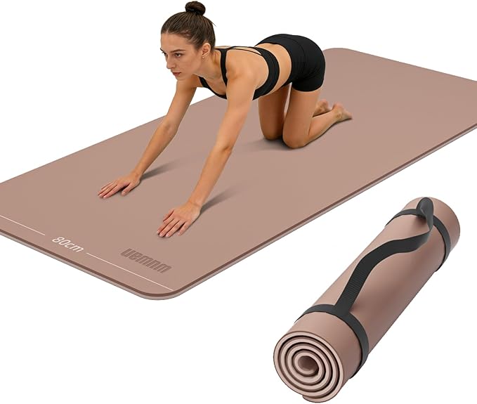 Yoga Mat Non-Slip Extra Thick 72"x32/24" Extra Wide Fitness Exercise Mat TPE Material High Elastic Hot Yoga Mat for Women Yoga Pilates Home Floor Workout (Cow Coffee)