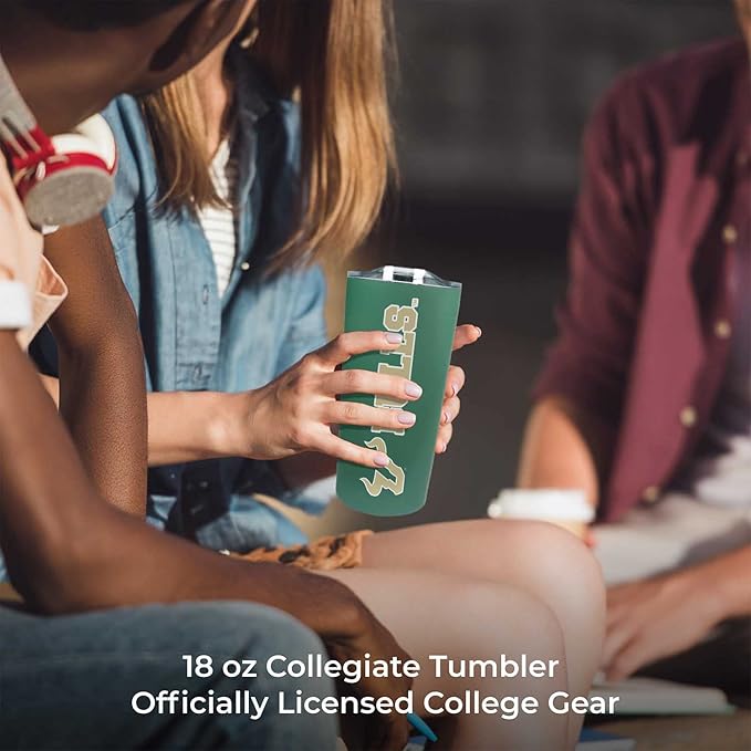 Campus Colors NCAA Stainless Steel Tumbler perfect for Gameday - 18 oz - Double Walled - Keeps Drinks Perfectly Insulated (USF Bulls - Green)