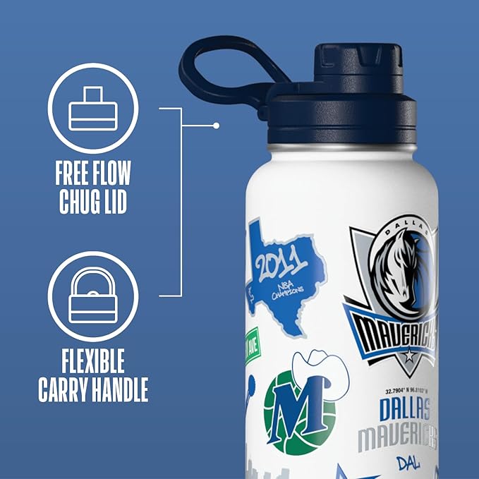 Hydrapeak x NBA Officially Licensed Dallas Mavericks 32 oz Active Water Bottle with Chug Lid Reusable Stainless Steel Double Wall Insulated Sports Gift, Celebrating The City Of Dallas