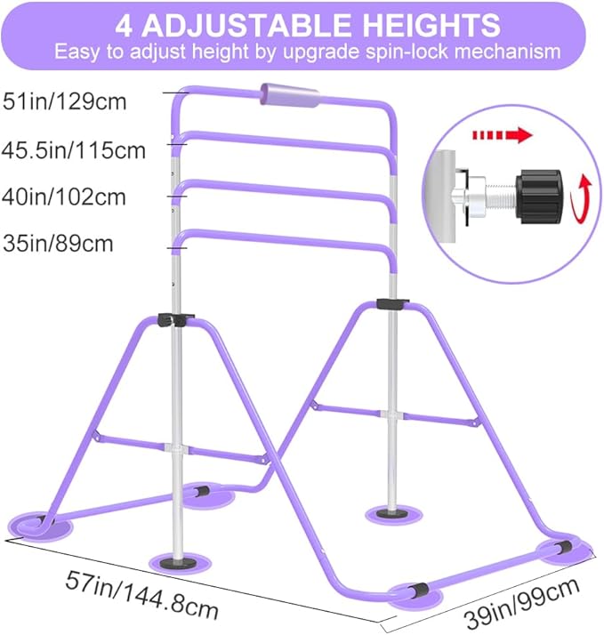 Expandable Gymnastics Bar for Kids, Adjustable Height Junior Training Kip Bar, Folding Gymnastic Horizontal Bars Monkey Bar, Home Gym Equipment for Kid Gymnasts, Child, Girl, Boy