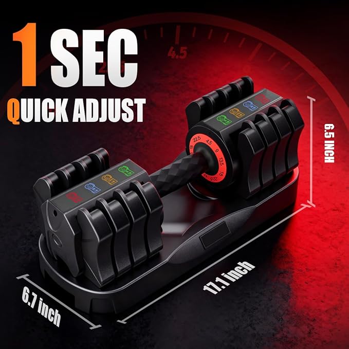 VEICK 25 lbs Adjustable Dumbbell with Anti-Slip Turning Handle, Fast Adjust Weight for Men Women, Exercise Equipment with Tray for Home Gym Full Body Workout Fitness