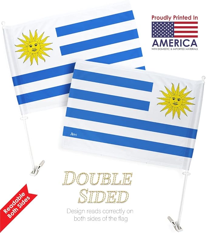 World Cup 2022 Uruguayan Car Flag Bandera para Carros De Uruguay Auto Decorations Small Banner for Window Clip Pole Accessories FIFA Sports Fans Outdoor Flags Game Football Soccer Gifts Made in USA