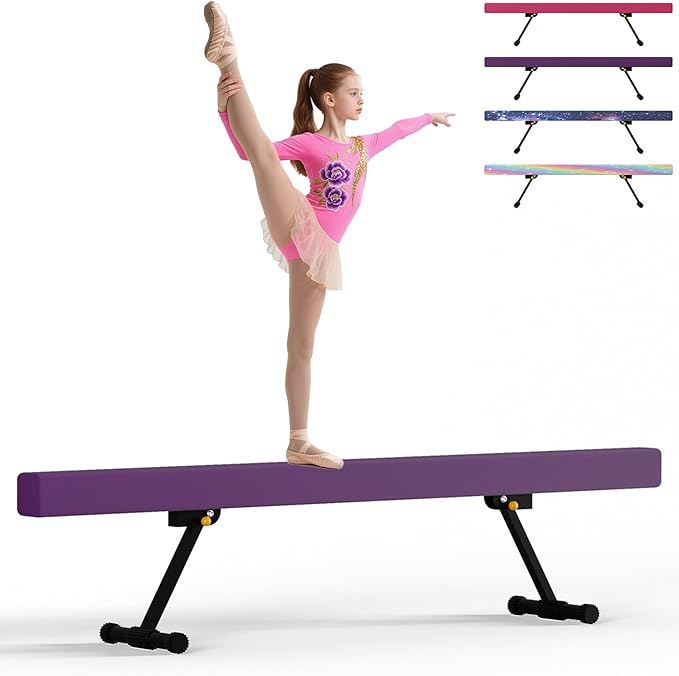 EL&IT·Wings 6ft/8ft Gymnastic Balance Beam, Adjustable High and Low Level Floor Beam - Highly Stable - Gym Practice Training Equipment for Kids Children Girls Home