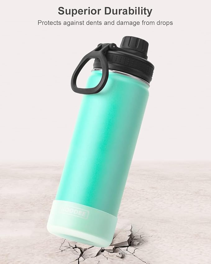 koodee 26 oz Water Bottle Stainless Steel Double Wall Vacuum Insulated Sports Bottle with Leakproof Spout Lid (Teal)