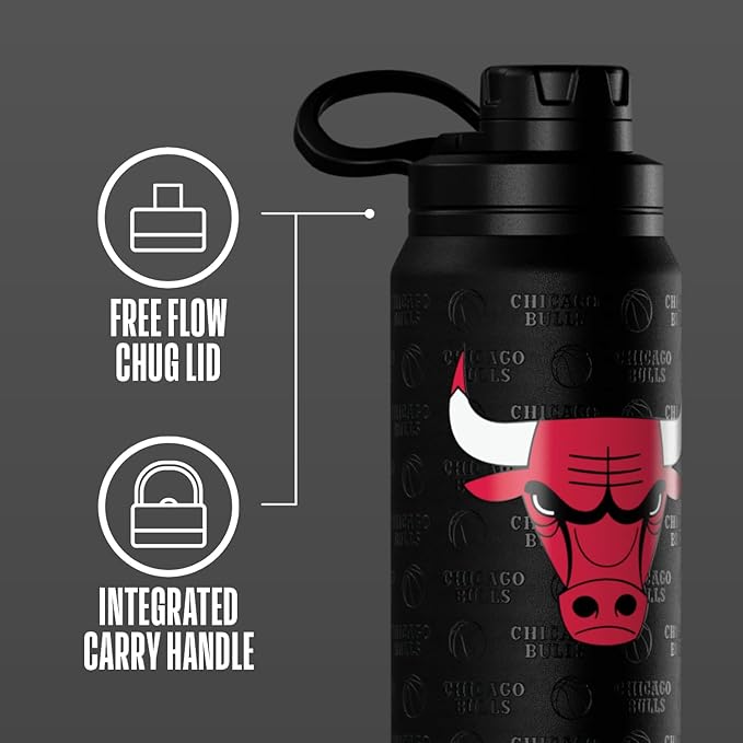 Hydrapeak x NBA Officially Licensed Chicago Bulls 26 oz Active Water Bottle with Chug Lid and Handle Reusable Stainless Steel Double Wall Insulated Sports Gift