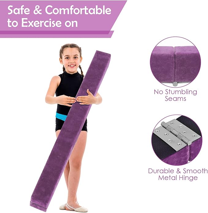 Giantex 7FT/8FT/9FT Balance Beam, Folding Gymnastics Beam w/Carry Handles, Floor Foam Gymnastics Equipment for Kids, Non Slip Rubber Base for Exercise, Practice & Professional Home Training