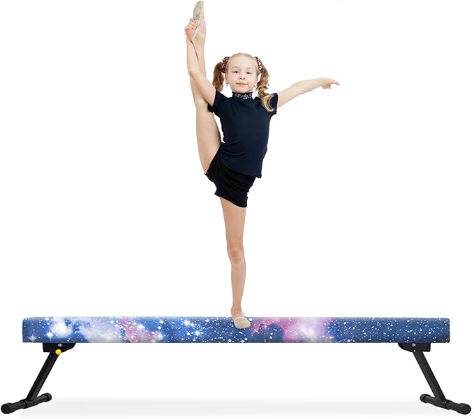EL&IT·Wings 6ft/8ft Gymnastic Balance Beam, Adjustable High and Low Level Floor Beam - Highly Stable - Gym Practice Training Equipment for Kids Children Girls Home