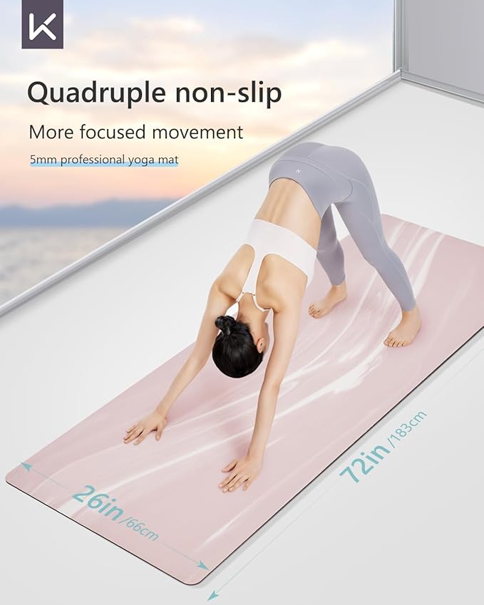 KEEP Rubber Yoga Mat - Professional Sweat Absorbent PU & Natural Rubber. Non Slip Workout Mats for Women & Men, 5mm Thick, 74"x26" Extra Long Wide Pad for Hot Yoga, Pilates, HIIT, Home Gym - Strap Included