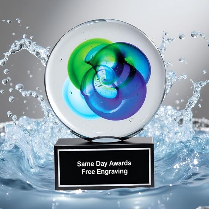 Hand-Blown Art Glass Award – Custom Engraved Elegant Award for Corporate, Sports Retirement Volunteer Recognition Leadership Personal Milestones Employee Gifts