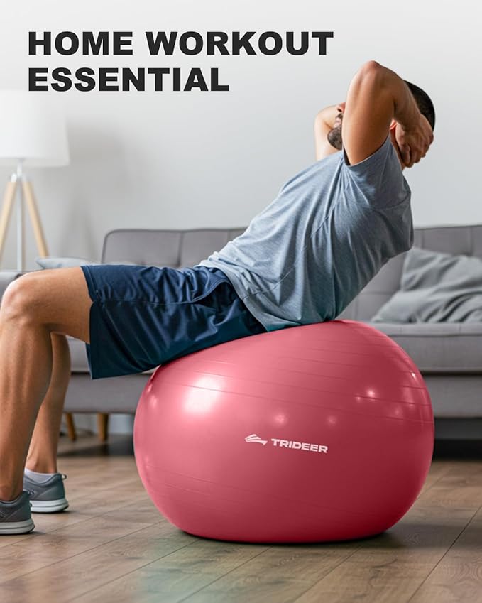 Trideer Exercise Ball for Yoga, Pilates & Fitness – Stability Ball Equipment for Home Gym & Office Chair, Core & Balance Training Accessories, Physical Therapy Equipment, Quick Pump Included, 5 Sizes