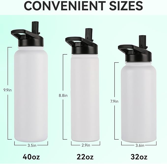 DOMICARE 40 oz Insulated Water Bottle Bulk, Vacuum Insulated Stainless Steel Sports Water Bottle with Straw Lid & Spout Lid, Leakproof, Reusable - Travel, Camping, Bike, White (4 Pack)