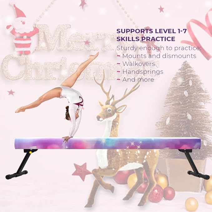 8FT Adjustable&Foldable Gymnastics Balance Beam,Home Gym Equipment,Easy Assembling and Storage,No Tool Require,for Kids Children Girls Training