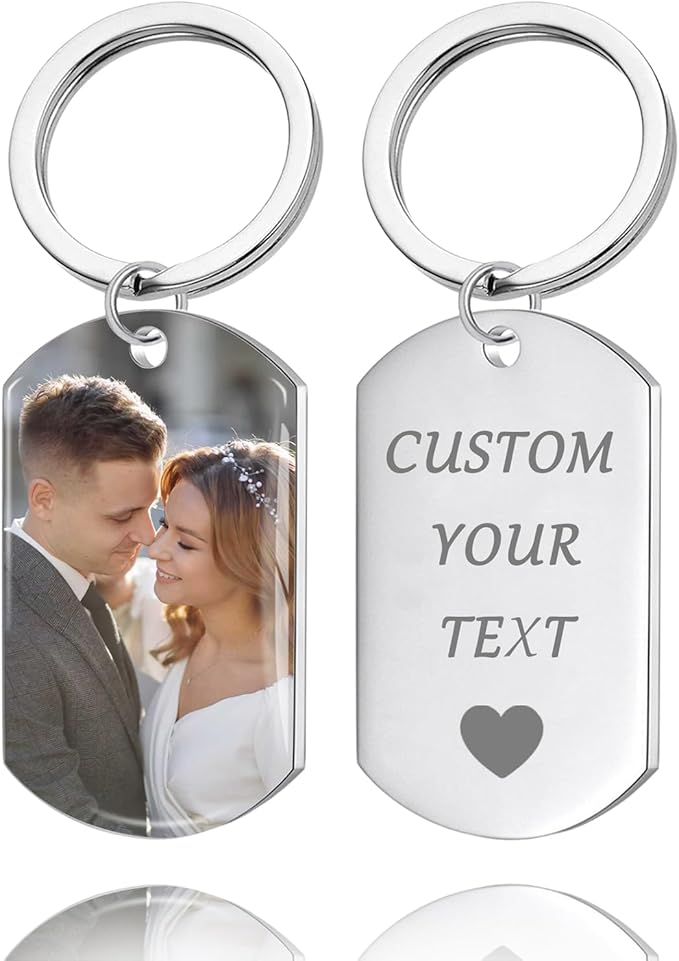 QYH Custom Keychain with Picture - Personalized Key Chain Laser Engraved Photo Text Gold Keychains Customized Gifts for Men