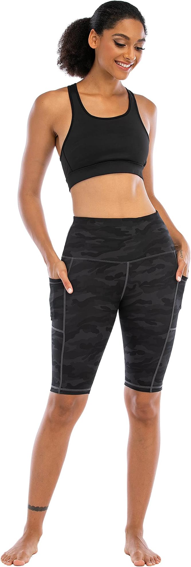 WHOUARE 4 Pack Biker Yoga Shorts with Pockets for Women,High Waisted Athletic Running Workout Gym Shorts Tummy Control