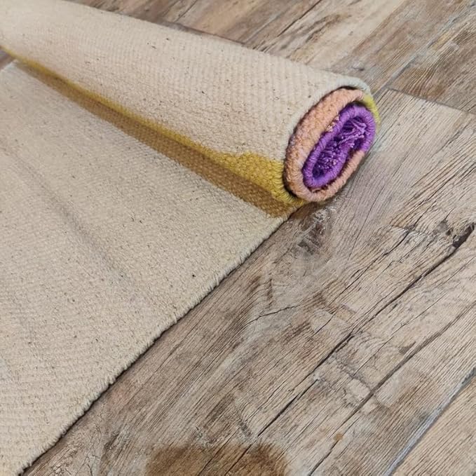 Indian Handmade100 % Organic Anti Skid Multi Colour Cotton Yoga Mat - Eco-Friendly Hand-Woven Rug - Non-Slip & Thick (24”x72”x5mm) for Hot yoga & Everyday Fitness at Home - Comfortable & Foldable Extra-Long Mat