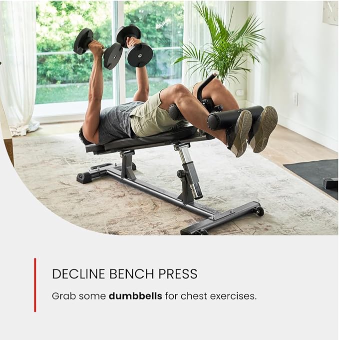 Finer Form Semi-Commercial Decline Sit Up and Flat Weight Bench. Adjustable Fitness Equipment and Exercise Bench for Abs, Crunches, and Strength Training. Great Workout Equipment for the Home Gym.