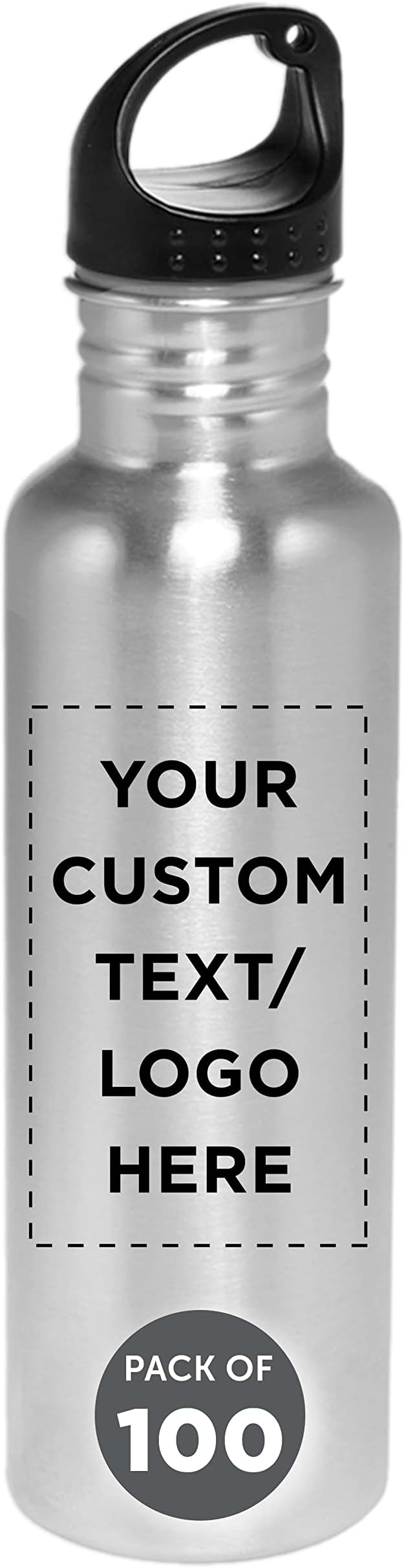 DISCOUNT PROMOS Custom Stainless Steel Water Bottles 26 oz. Set of 100, Personalized Bulk Pack - Reusable, Leak Proof, Perfect for Gym, Hiking, Camping, Outdoor Sports - Silver