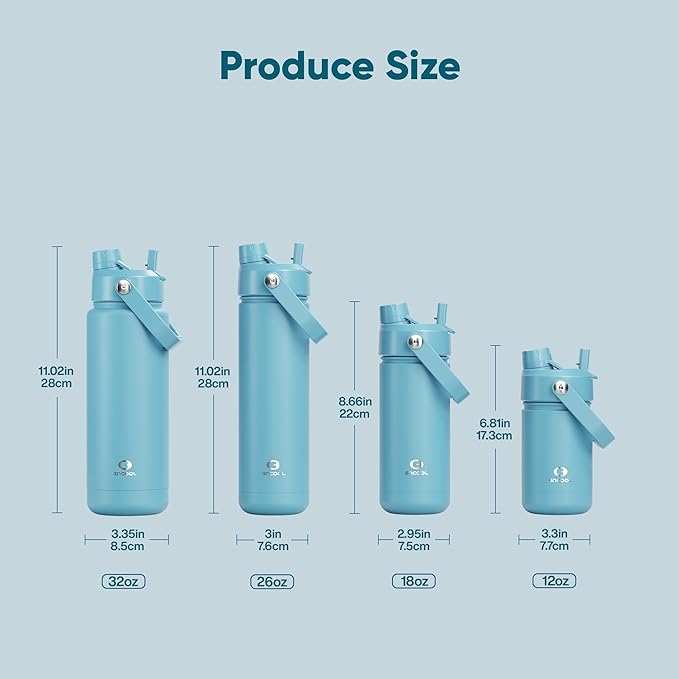 Kids Insualated Water Bottle with Straw - 12oz Stainless Steel Water Bottle with Dual Spouts, Leak-Proof, BPA-Free, Double Wall Vacuum Keeps Cold for 24 Hours for Sports, Travel, School (Pewter Blue)