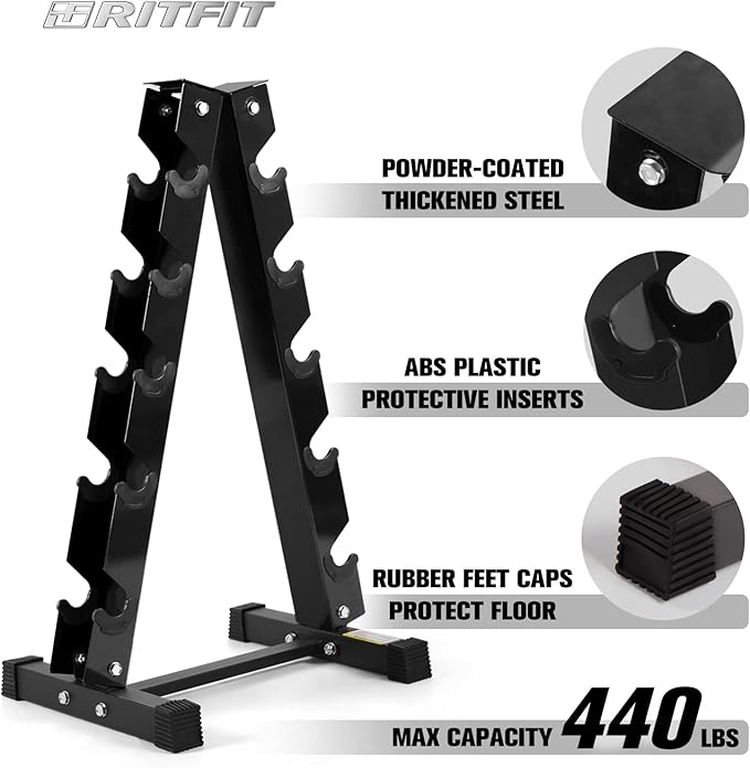 RITFIT 650/550/450/350/300/310/260/210/200/180/150/100 LB Rubber Hex Dumbbells Set with Optional Dumbbell Rack, Multi Weight Set to Choose, Ideal for Home Gym and Fitness