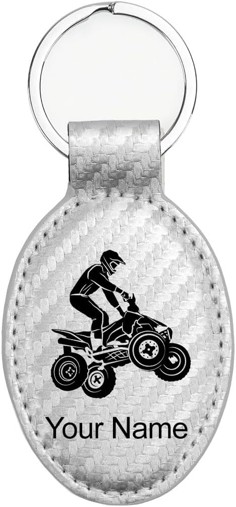 LaserGram Oval Keychain, Quad, Personalized Engraving Included (Carbon Fiber Silver)