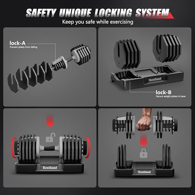 Restland Adjustable Dumbbell Set of 2 (60lb or 25lb Pair), Anti-Slip Handle with 10 or 5 Different Weights, Suitable for Men & Women Home Gym Workout