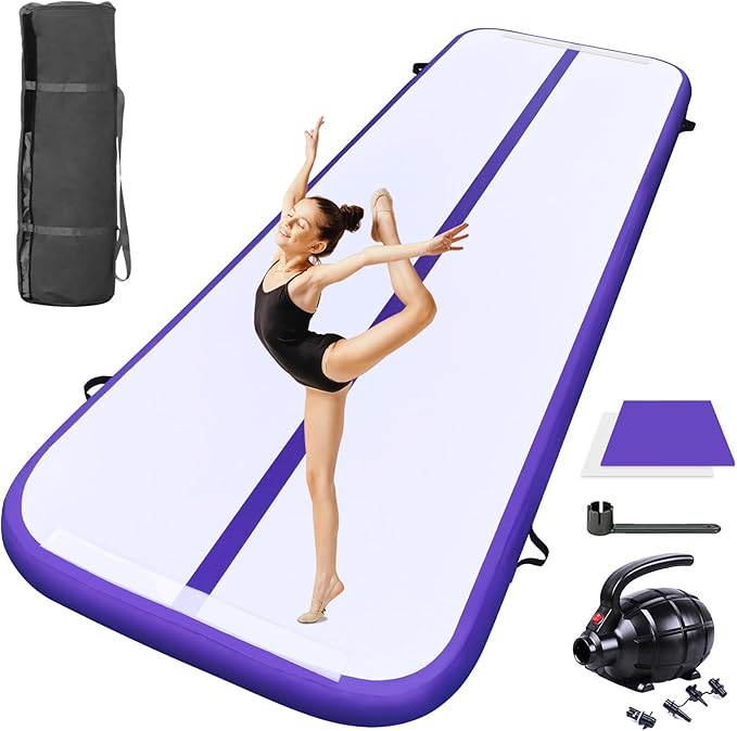 10ft 13ft 16ft 20ft Inflatable Air Gymnastics Mat Track Tumbling Mats with Electric Air Pump 4 Inches Thich for Home Use/Training/Yoga/Outdoor/Water