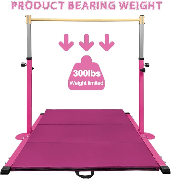 GLANT Gymnastic Kip Bar,Horizontal Bar for Kids Girls Junior,3' to 5' Adjustable Height,Home Gym Equipment,Ideal for Indoor and Home Training,1-4 Levels,300lbs Weight Capacity