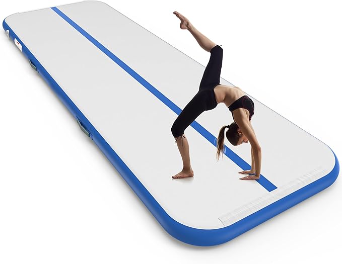 Thickness Inflatable Gymnastics Mat with Electric Pump and Storage Bag, Gymnastic Mats for Home Use Kids Adults, Air Cheer Mat for Training Yoga Cheerleading Gym Outdoor
