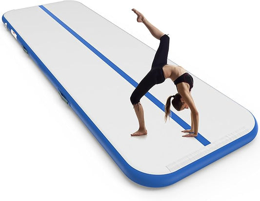 Thickness Inflatable Gymnastics Mat with Electric Pump and Storage Bag, Gymnastic Mats for Home Use Kids Adults, Air Cheer Mat for Training Yoga Cheerleading Gym Outdoor
