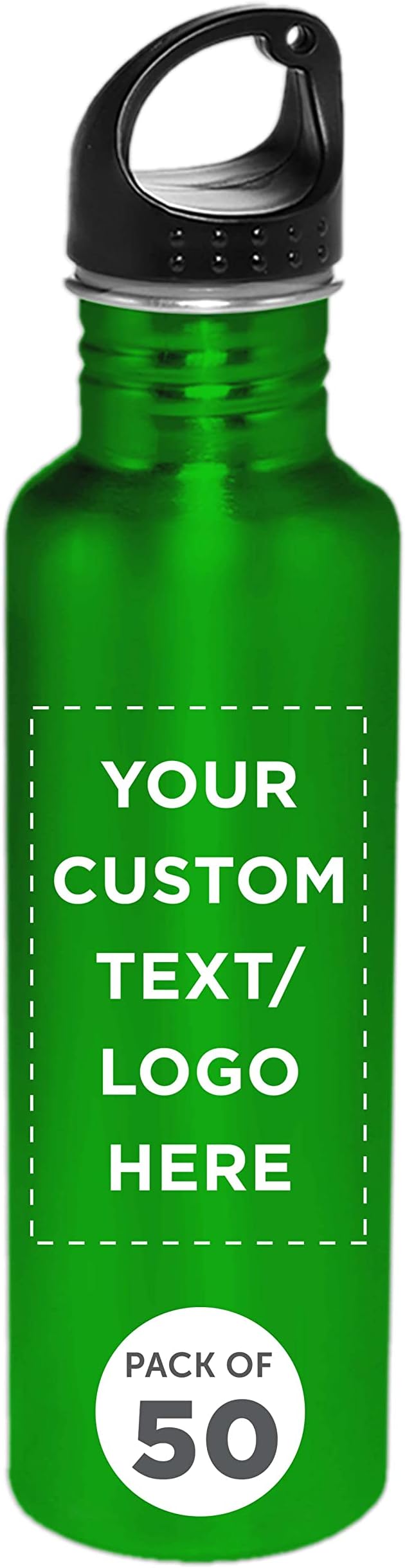 DISCOUNT PROMOS Custom Stainless Steel Water Bottles 26 oz. Set of 50, Personalized Bulk Pack - Reusable, Leak Proof, Perfect for Gym, Hiking, Camping, Outdoor Sports - Green