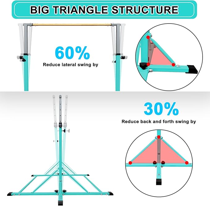 86 York Gymnastics Bar for Kids Ages 3-20, 5FT Base Length, 42" to 63" Adjustable Height, Horizontal Bar, Kip Bar for Gymnast, Gymnastic Training Equipment for Home, Gym Center (Gym Bar, Teal)
