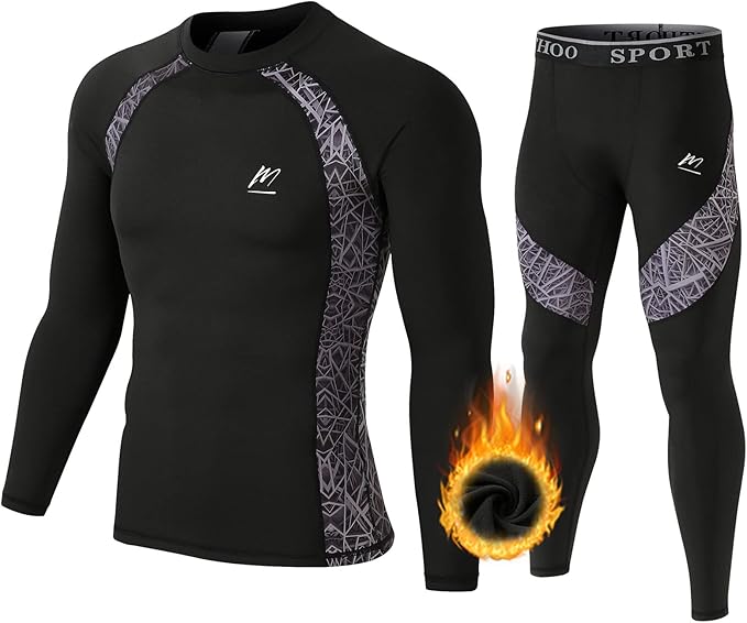 Men Thermal Underwear Set Long Johns with Fleece Lined Base Layer Men Cold Weather Top Bottom for Skiing Running