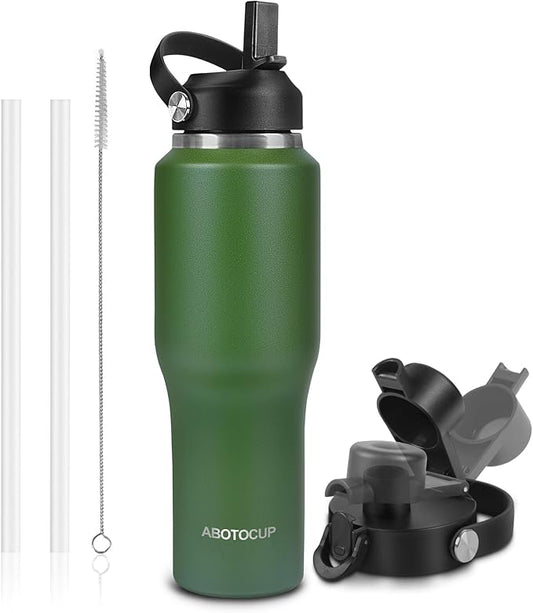 32oz Water Bottle Insulated with Powder Coated, Fit in Any Car Cup Holder, Water Bottles with Straw and Spout Lids, Stainless Steel Insulated Double Wall Leak-proof BPA Free to Keep Cold&Hot