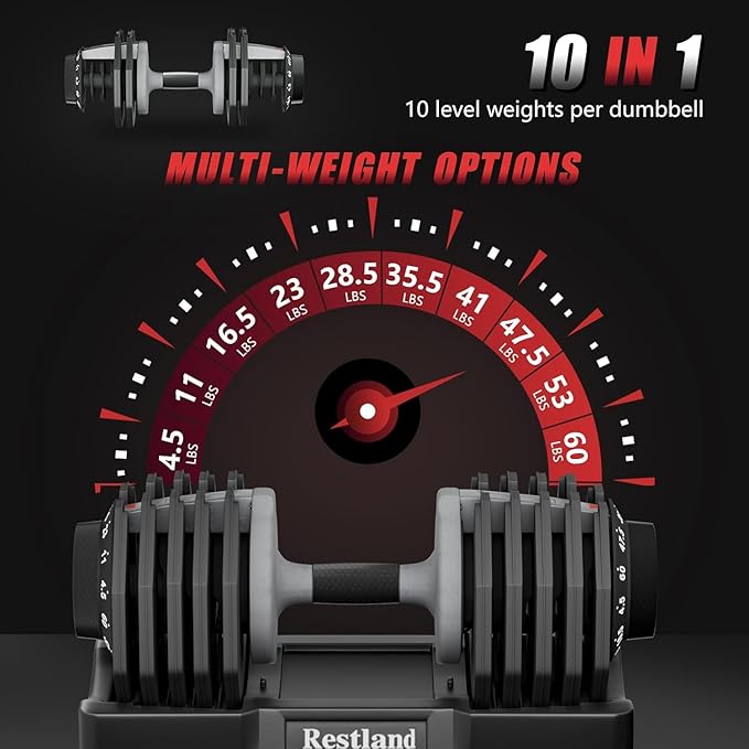 Restland Adjustable Dumbbell Set of 2 (60lb or 25lb Pair), Anti-Slip Handle with 10 or 5 Different Weights, Suitable for Men & Women Home Gym Workout