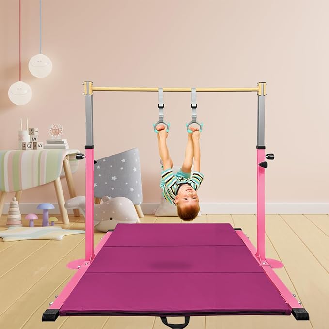 GLANT Gymnastic Kip Bar,Horizontal Bar for Kids Girls Junior,3' to 5' Adjustable Height,Home Gym Equipment,Ideal for Indoor and Home Training,1-4 Levels,300lbs Weight Capacity