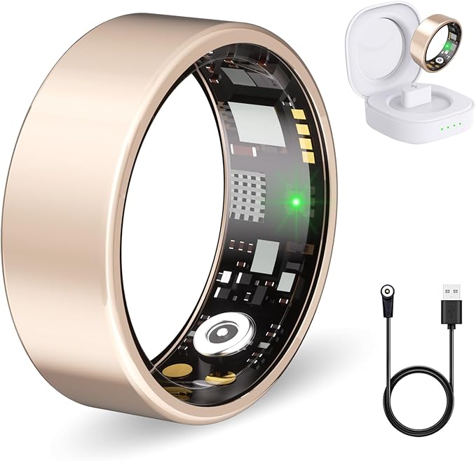Smart Ring for Women Men Fitness Ring with Heart Rate, Blood Oxygen, Blood Pressure, sleep tracker, Step tracker, IP68 Waterproof health ring for iOS & Android, No Subscription Fee (Rose Gold, 7#)