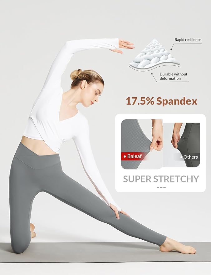 BALEAF Women's Leggings with Pockets Black Tummy Control Workout High Waisted Athletic 7/8 Ultra Soft Gym Yoga Ankle Pants