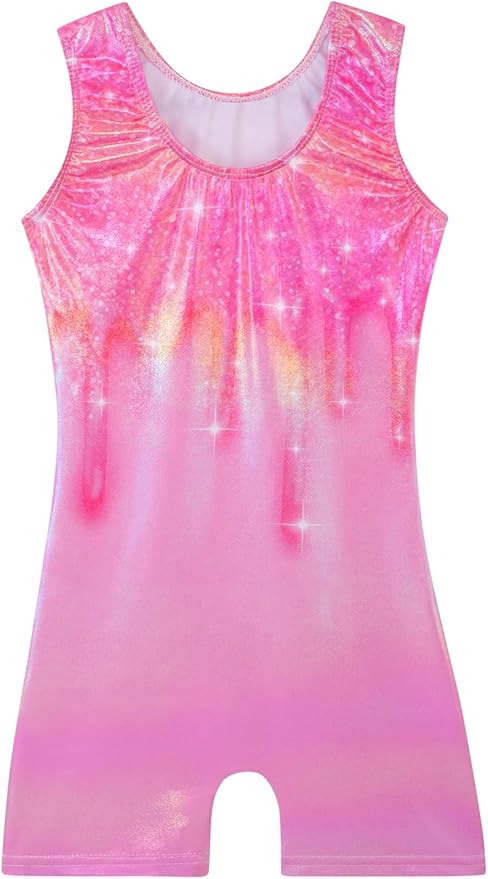 Leotards for Girls Gymnastics Toddler Dance Biketards Mermaid Unicorn Athletic Dance Wear Shiny Rainbow Blue Hotpink