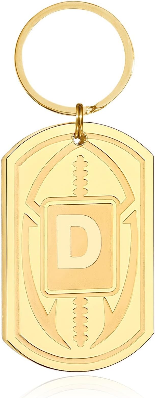 Stocking Stuffers Christmas Gift- Football Initial Keychain Gifts for Men Dog Tag Keychains for Men Him Dad