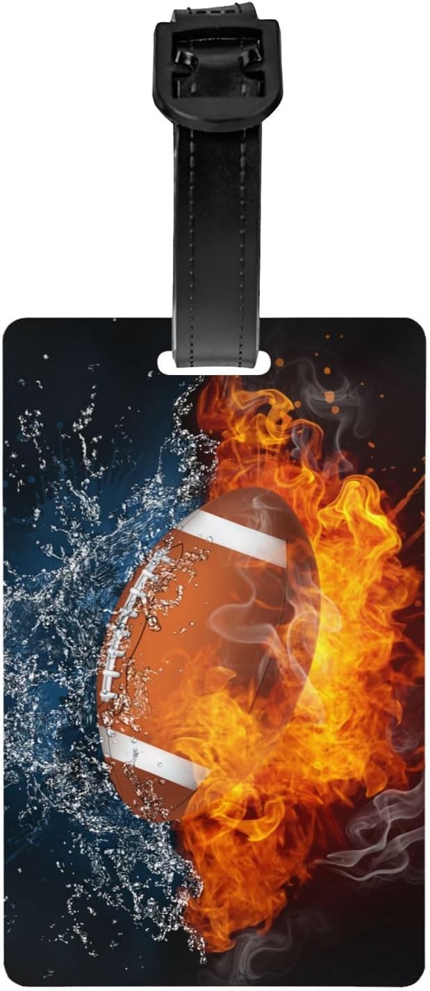 Kids Football Backpack Tags for Boys, Sports-Themed Luggage Tags for Suitcases, Cool Bag Tags with Fire and Water Background, Small Name ID Identifier Labels for Travel Baggage