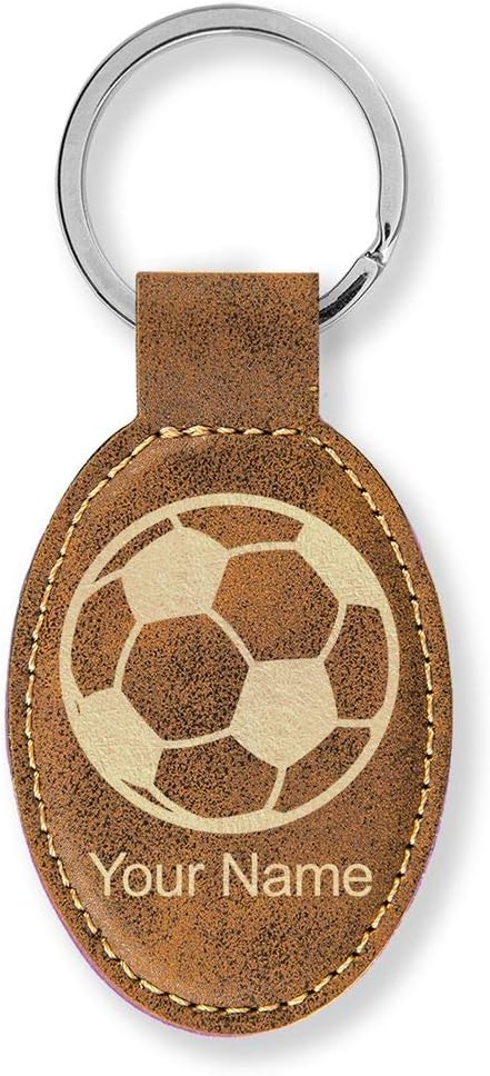 LaserGram Oval Keychain, Soccer Ball, Personalized Engraving Included