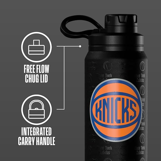 Hydrapeak x NBA Officially Licensed New York Knicks 26 oz Active Water Bottle with Chug Lid and Handle Reusable Stainless Steel Double Wall Insulated Sports Gift