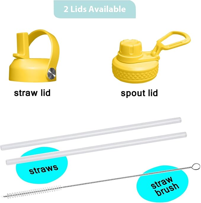 SENDESTAR Stainless Steel Water Bottle, Wide Mouth Water Bottle 40 oz with Straw Lid, Spout Lid, Double Wall Vacuum Insulated Leak Proof, Keeps Liquids Hot or Cold (Yellow&Pink)