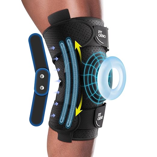 Fit Geno Hinged Knee Brace for Meniscus Tear: Adjustable Knee Support for Knee Pain w/Side Stabilizers & Hinges for Injury or Surgery Recovery - Men and Women
