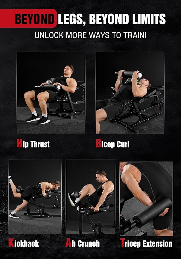 Mikolo Leg Extension and Curl Machine, Adjustable Leg Curl Machine, Seated Leg Extension and Lying Curl Machine for Home Gym, Leg Workout Equipment with Cable System