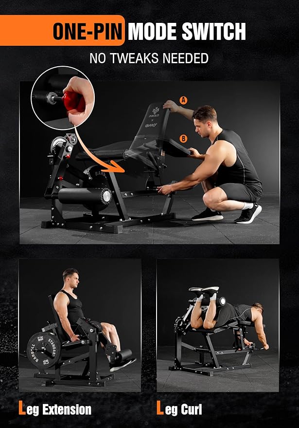 Mikolo Leg Extension and Curl Machine, Adjustable Leg Curl Machine, Seated Leg Extension and Lying Curl Machine for Home Gym, Leg Workout Equipment with Cable System